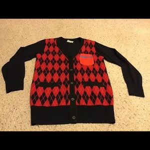 MIU MIU WOOL ARGYLE CARDIGAN SWEATER SZ L GUC BLACK RED